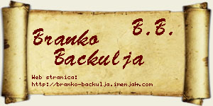 Branko Bačkulja vizit kartica